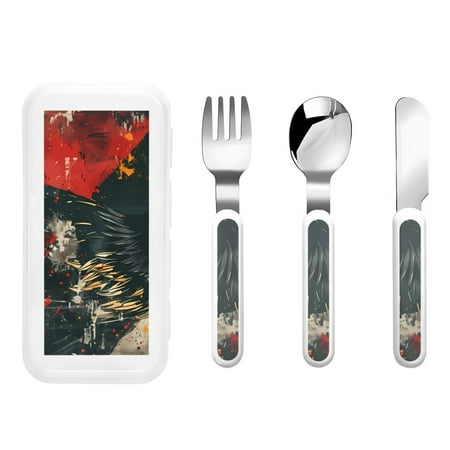 

Easygdp Ink Style Bald Eagle 3-Piece Flatware Set Kids Silverware Stainless Steel Toddler Kids Utensils Safe for Preschooler Children