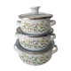 thumbnail image 1 of 3 piezas Sockpot de esmalte con ollas de sopa de tapa Doble manija de manejo de esmalte vintage portátil para cocinas de inducción en el hogar estufas Flor, 1 of 8
