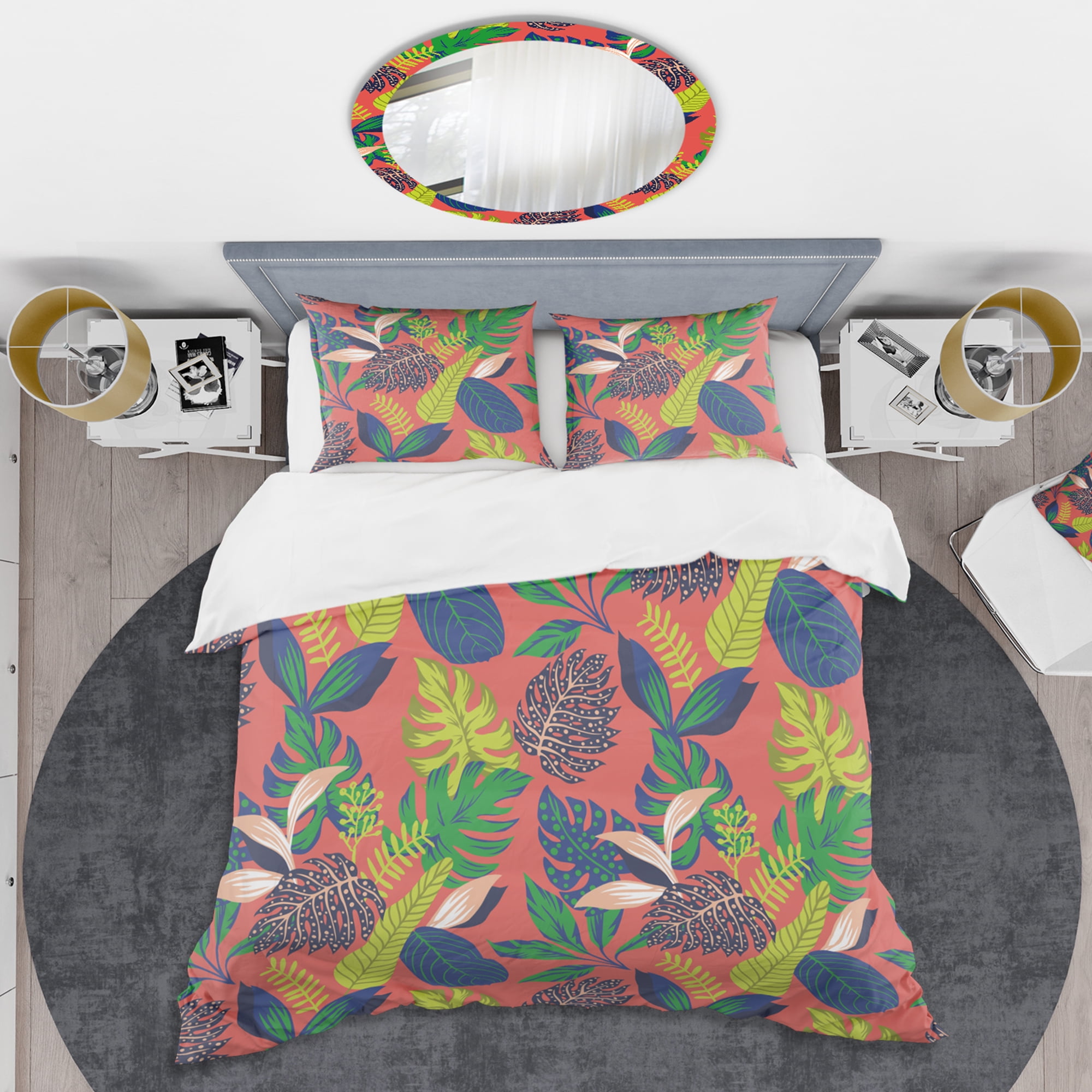 Designart 'Retro Tropical Leaves I' Mid-Century Modern Duvet Cover Set