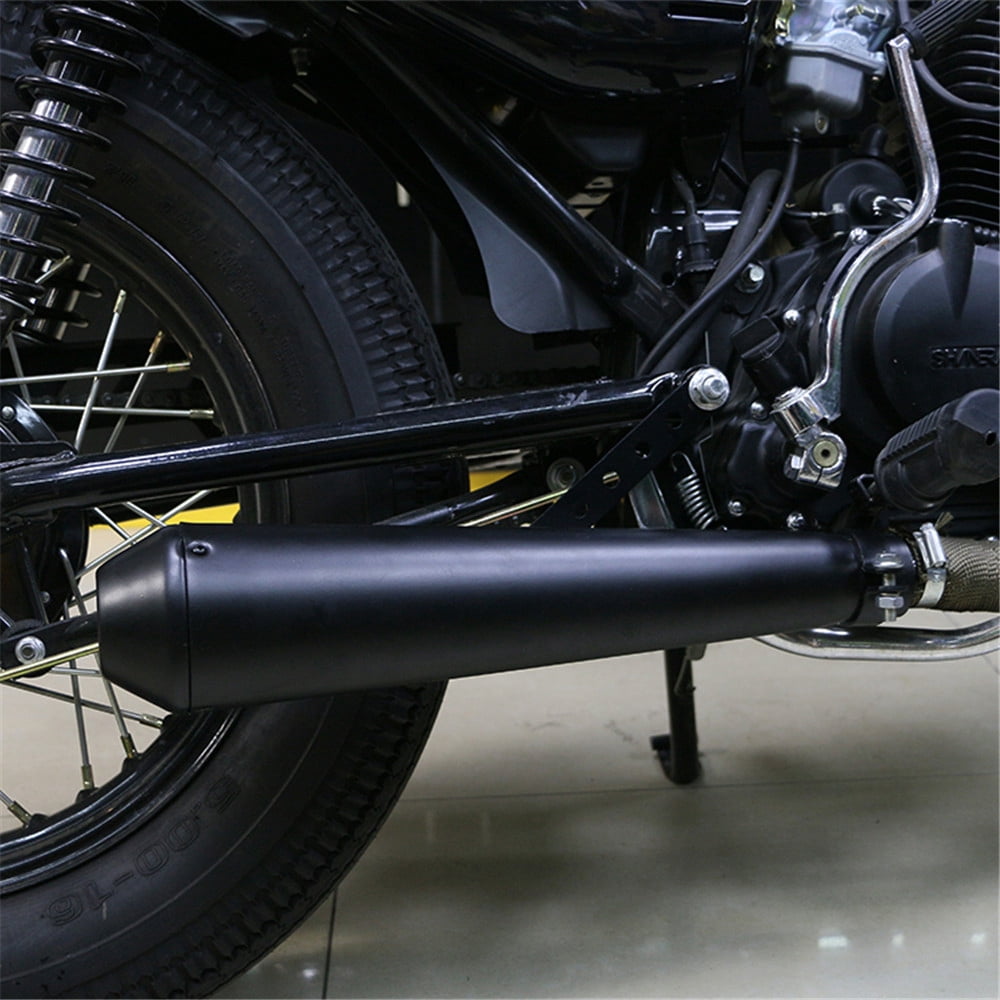 MTFun 1.5-1.8in Exhaust Muffler Motorcycle Exhaust Pipe in Black Universal Stainless Steel