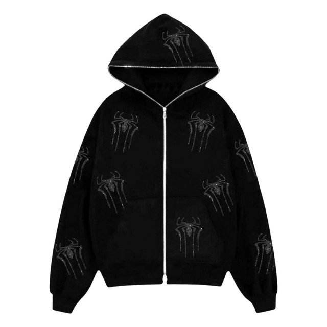 MesaSe Chandail Molletonné à Enfiler pour Femmes à Imprimé Spider, Graphique de Strass, Hauts Tendance