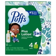 Puffs Facial Tissue Plus Lotion, 4 Mega Cube Boxes, 72 Tissues Per Box