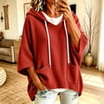 thumbnail image 5 of Inverlee Waffle Knit Short Sleeve Hoodies for Women Oversized Drop Shoulder Pullovers Pockets Solid Loose Casual Hooded Tops Red S-XXL, 5 of 9