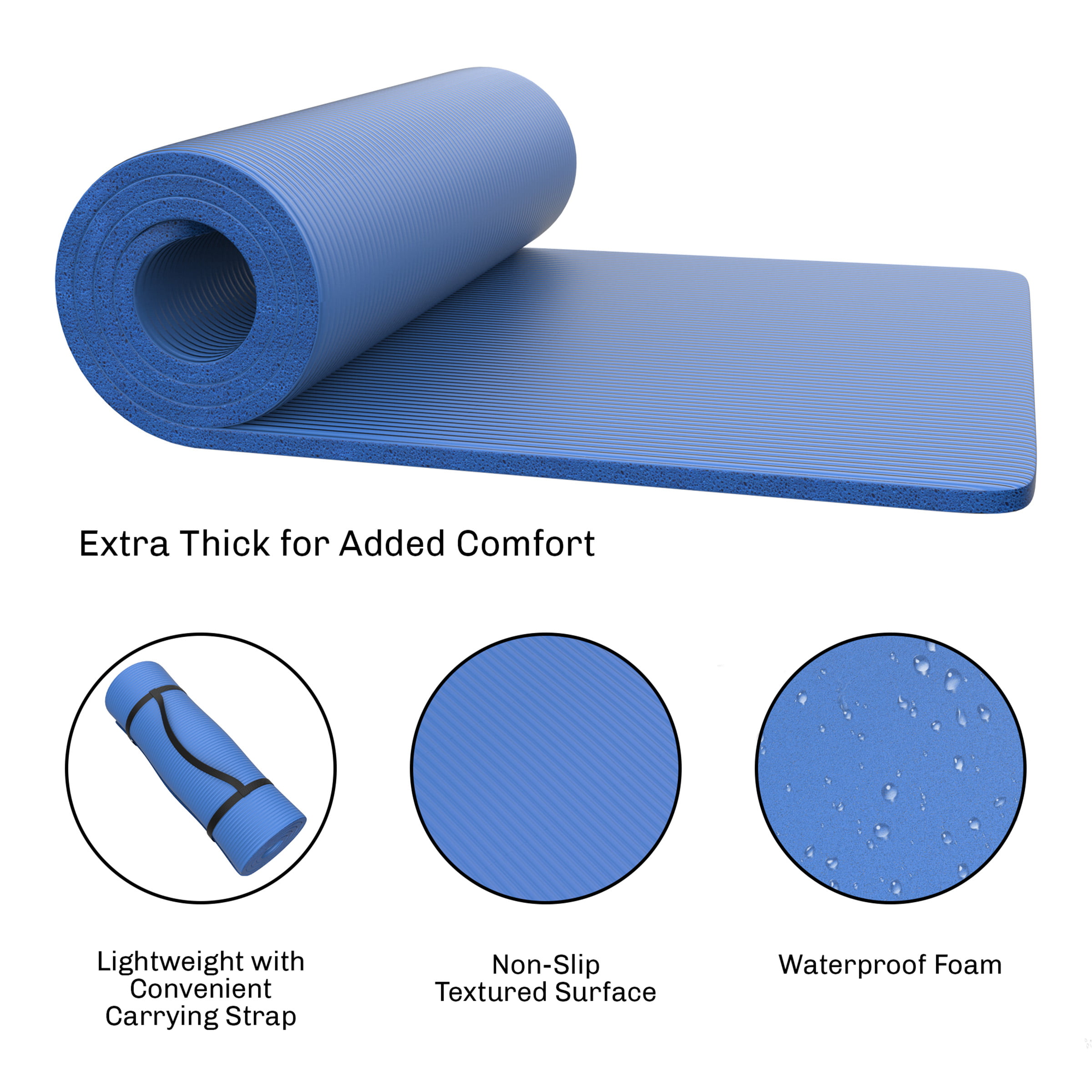 Foam Sleep Pad- 0.75” Thick Camping Mat for Cots, Tents, Sleeping Bags -  Non-Slip, Lightweight, Waterproof & Carry Handle by Wakeman Outdoors (Blue)