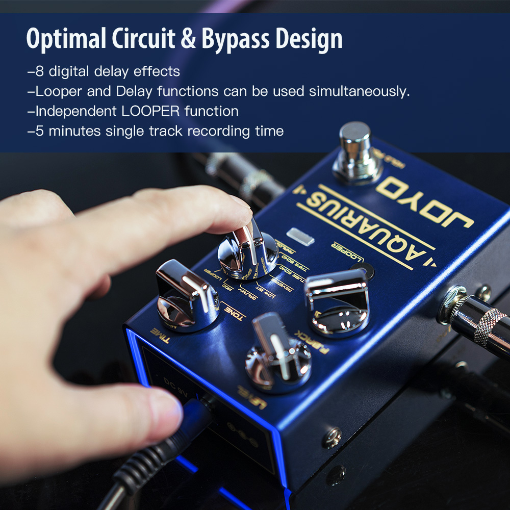 JOYO R-07 Digital Delay & Looper Guitar Pedal 8 Delay Effects Multi Mode Tap Tempo