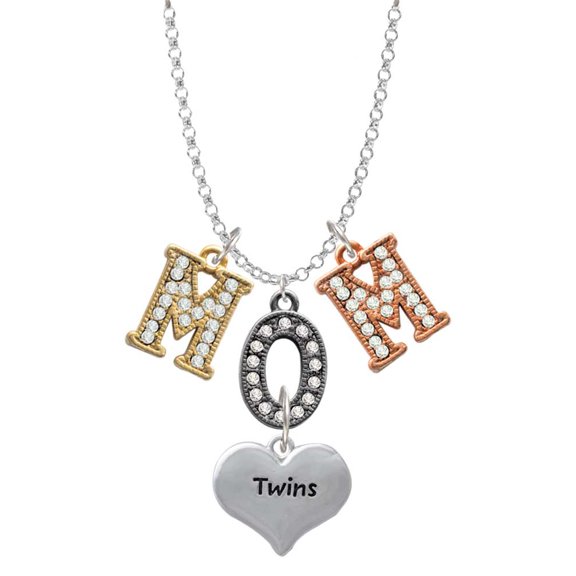 Delight Jewelry Twins Heart with Two Pair of Baby Feet Multi-Colored Crystal Mom Charm Necklace