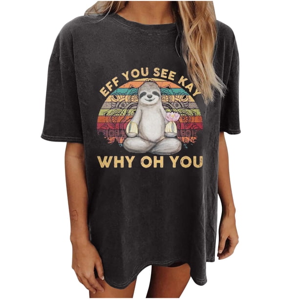 Blusa holgada de manga corta con estampado de letras chistosas y mangas caídas vintage para mujer Pompotops hfajkhk123962