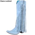 thumbnail image 2 of Bottes Longues à Franges Rivets Rétro Bottes Western Cowboy Femmes 2023 Vintage Talons Épais Décontractées à Enfiler Chaussures Féminines, 2 of 5