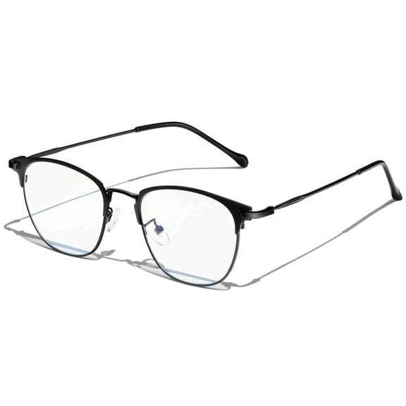 KANASTAL Anti Blue Light Glasses Men Metal Half Rim Computer Gaming Glasses Blue Light Blocking Anti Fatigue for Digital Screen TV Black