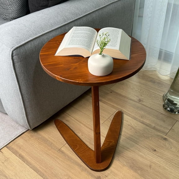 Furnirem C-Shaped Handmade End Table, Side Table for Couches, Sofa Tables Slide Under Couch for Living Room, Over Couch TV Tray Table for Small Spaces
