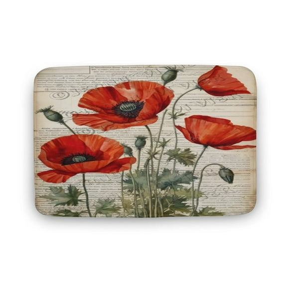Poppy Print Bath Rug, Coral Velvet, 16"x24",Comfortable, Soft, Machine Washable Bath Rug Mat for Shower Bathroom Floor Rugs