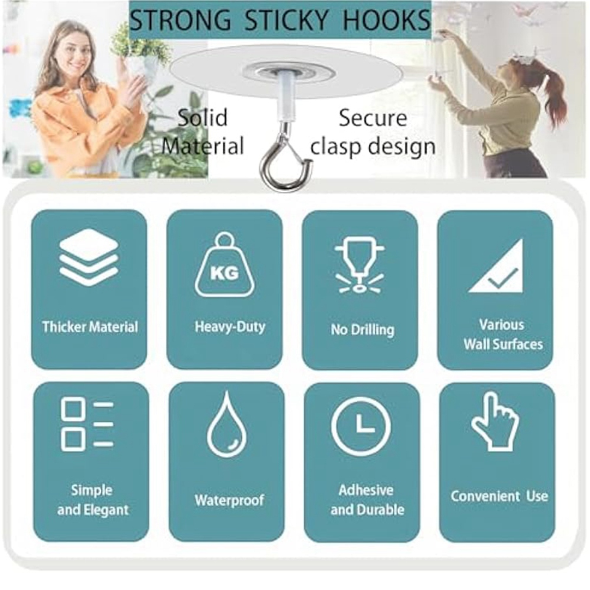 24 Crochets Adhésifs Plafond Extra-solides - Sans Perçage, Transparents, Pour Plantes, Décorations