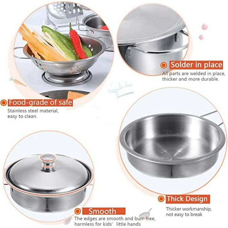 Play Pots and Pans Toys for Kids Kitchen Playset Pretend Cookware Utensils  Play Set Play Cooking Toys Mini Stainless Steel Cooking Utensils Toys