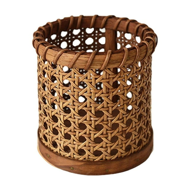 Portalápices de ratán para escritorio, soporte para brochas de maquillaje hecho a mano, Color retro