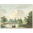 thumbnail image 2 of Pieter Gerardus van Os 14x11 Black Ornate Wood Framed Double Matted Museum Art Print Titled: The Hogerwoerdse Poort in Leiden Seen from the Singel (1786 - 1839), 2 of 5