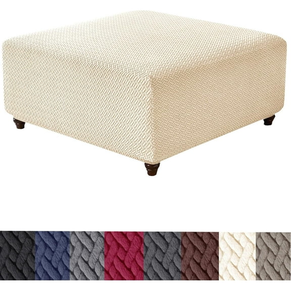 XUELC Stretch Square Ottoman Slipcover Jacquard Knit, Washable, Elastic Bottom, Furniture Protector