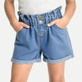 thumbnail image 2 of OGLCCG Girls Casual Denim Shorts Summer High Waisted Button Roll Up Hem Jean ShortS with Pockets Solid Color Y2k Shorts 2-14 Years, 2 of 5
