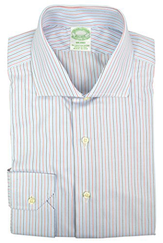 Brooks Brothers Mens Rope Striped Egyptian Cotton Dress Shirt Blue White 16.5 33 
