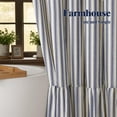 thumbnail image 6 of Boho Farmhouse Shower Curtain with Ruffle Hem, Linen Textured White Shower Curtains for Bathroom Vintage Rustic Fabric, Blue Stripe 72" W x 72" L, 6 of 6