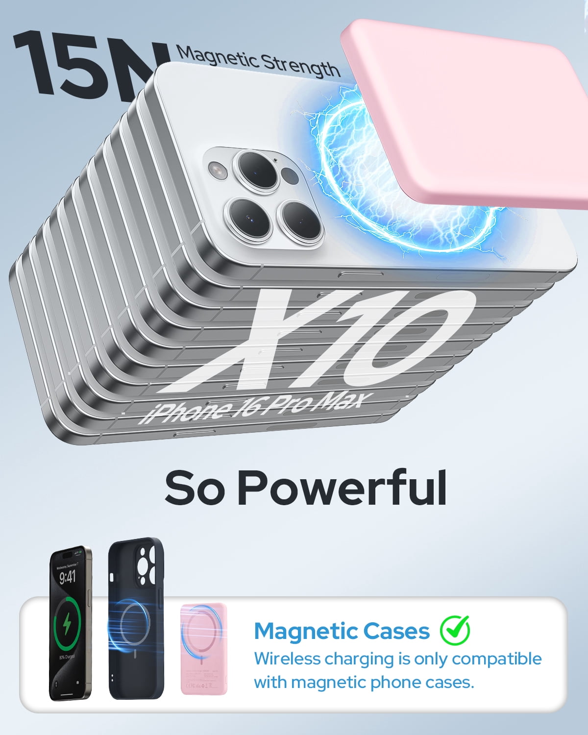 Magnetic Portable Charger, Magnetic Power Bank 5000mAh with USB-C, Slim Wireless Battery Pack compatible for iPhone 17/16/15/14/13 Series, Pink