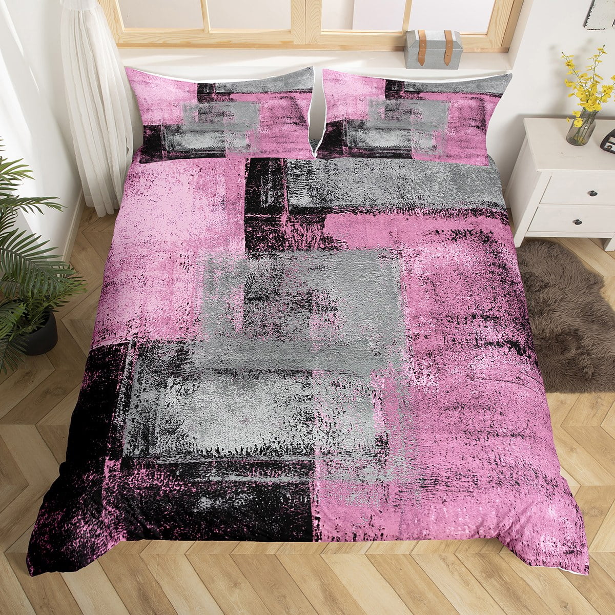 Pink And Grey Comforter Cover Full Pink Gray Black Watercolor Ombre Tie