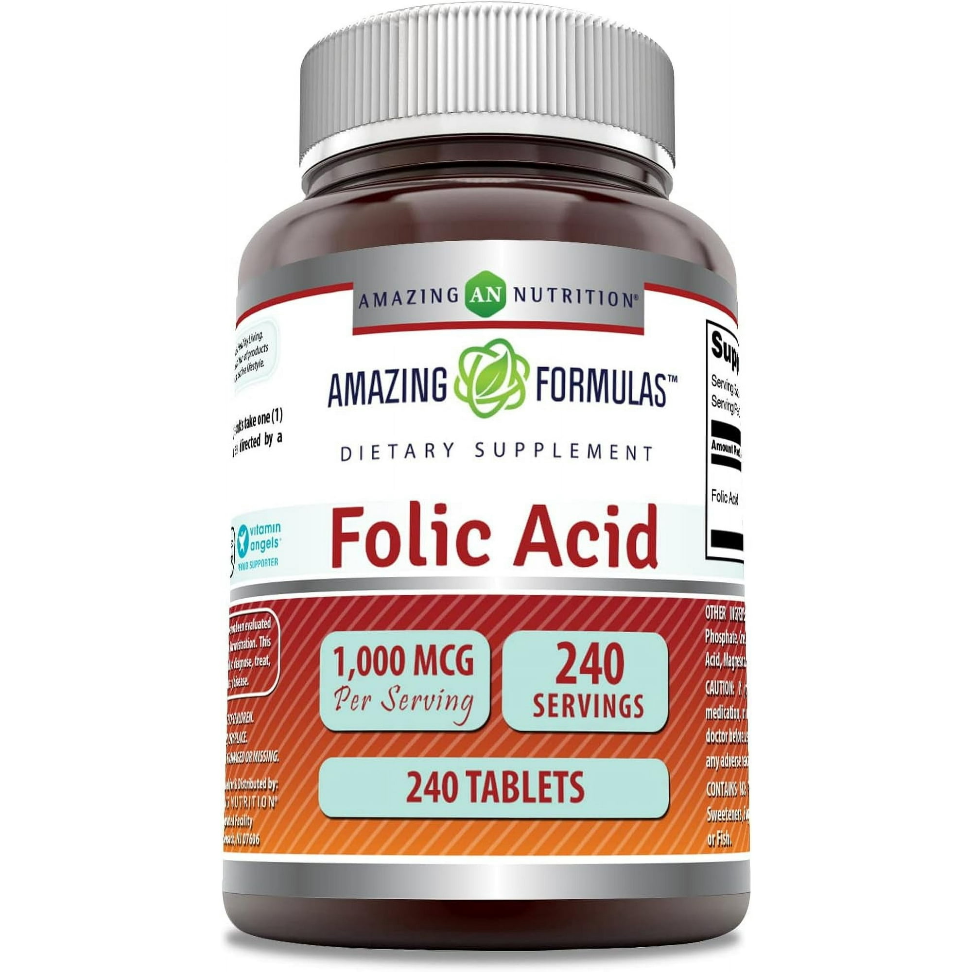 Amazing Formulas Folic Acid 1000 mcg Per Serving (1 mg) 240 Tablets Supplement | Vitamin B9 | Non-GMO | Gluten Free