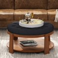 thumbnail image 3 of Leumius Coffee Table,2-Tier Round Oversized Button Tufted Ottoman with Wood Shelf Storage for Living Room,Black+Brown, 3 of 7