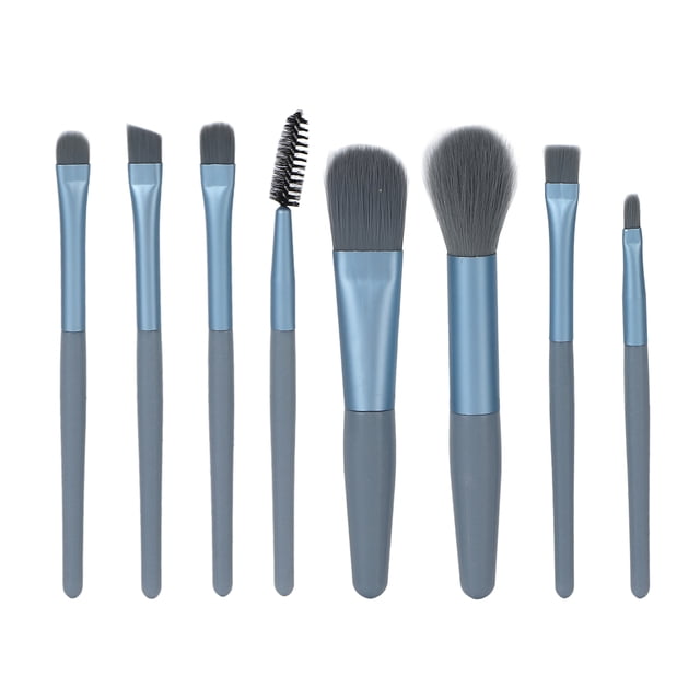 Juego de 8 brochas de maquillaje portátiles profesionales para difuminar polvos faciales para mujeres y niñas, color azul