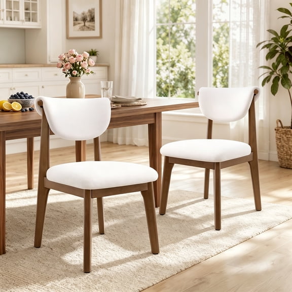 COOLHUT Dining Chair Set of 2, Upholstered Wooden Dining Chairs with Curved Back, Farmhouse Dining Room Chair, Kitchen Chair with Solid Wood Leg for Dining Room, Restaurant, Beige