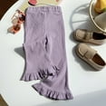 thumbnail image 2 of Odeerbi Toddler Girls Flare Pants Ruffle Hem Cotton Pants Cute Sweet Elasticity Flared Trousers Toddler Kids Baby 2025 Fashion Leggings Purple 2-3 Years, 2 of 4
