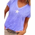 thumbnail image 2 of Camiseta Mujer Cuello en V Manga Corta Top suelto Estampado Chica Verano Top, Morado, 4XL Eigraketly AP001862-39, 2 of 5