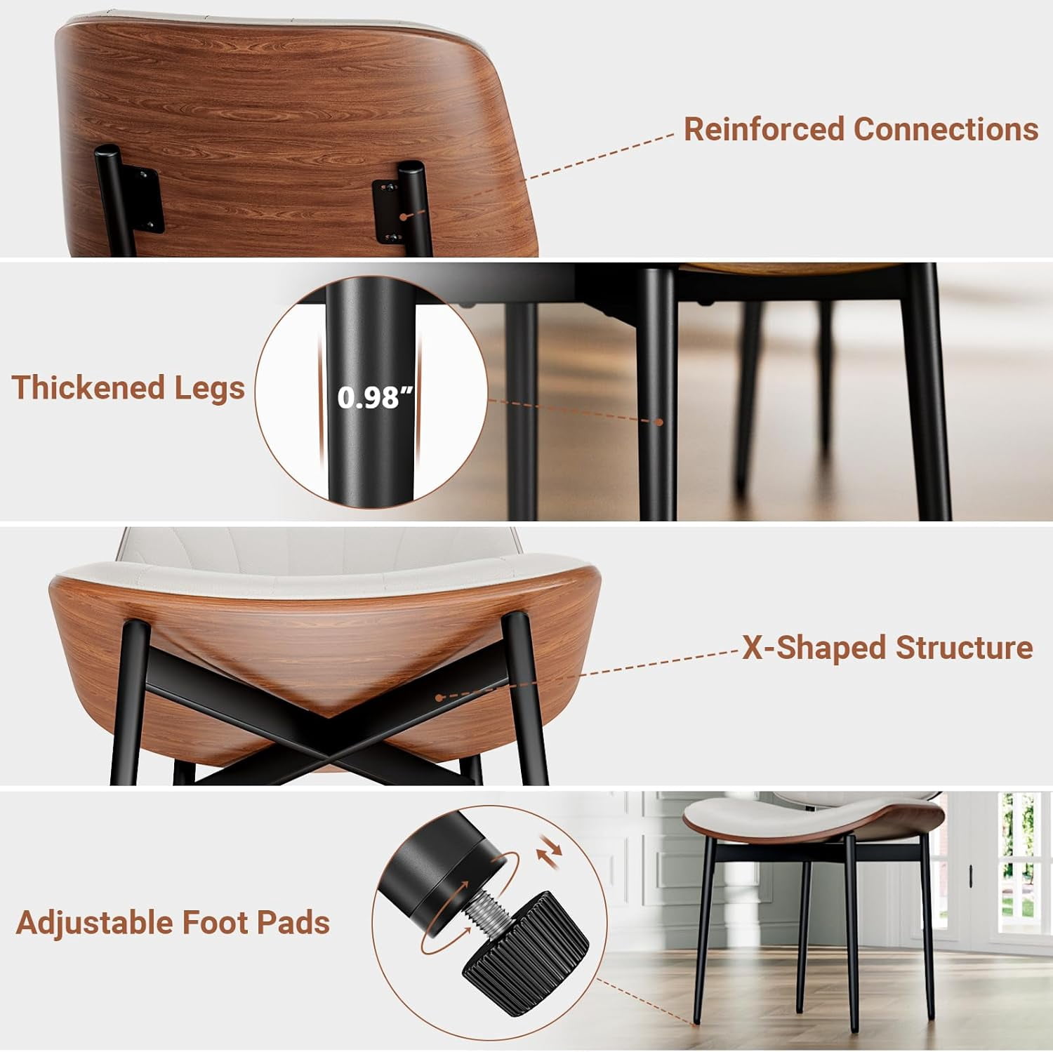 GIKPAL Dining Chairs Set of 6 PU Faux Leather Walnut for Mid-Century Modern Kitchen & Dining Room,Beige