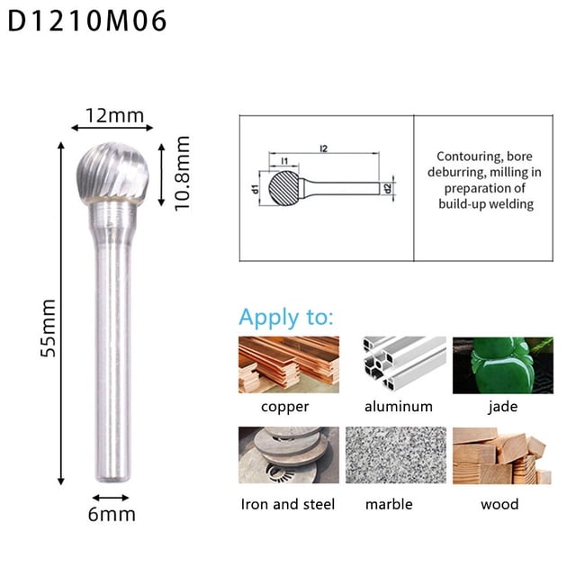 Ball Head Die Grinder Bit Milling Carving Tool Tungsten Rotary File Carbide Burr