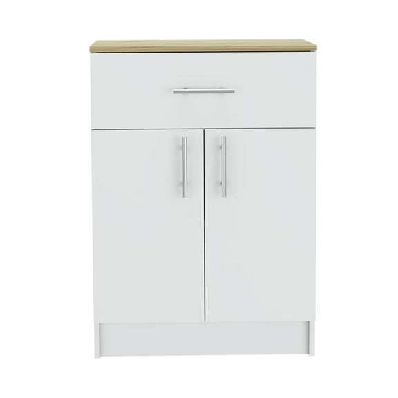 FM Furniture Oxford Wood Pantry Cabinet with Counter Top in White/Light Oak