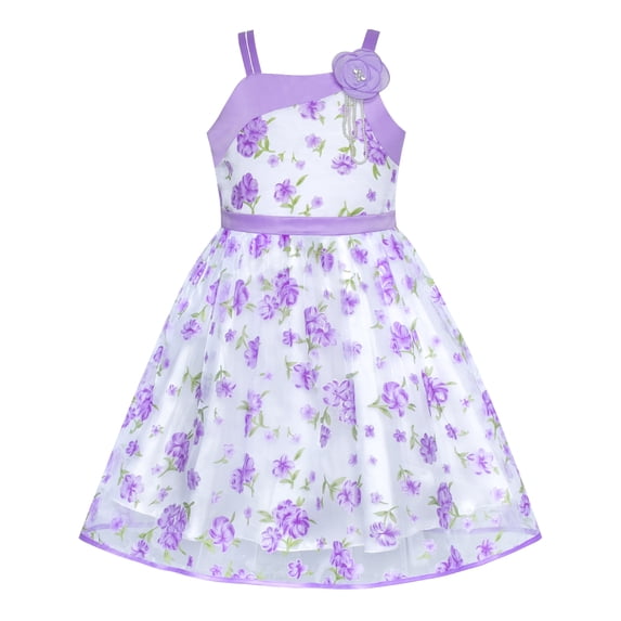 Flower Girls Dress Purple Floral Tank Wedding Party Pageant 6 Years
