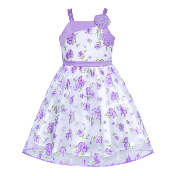 Flower Girls Dress Purple Floral Tank Wedding Party Pageant 6 Years