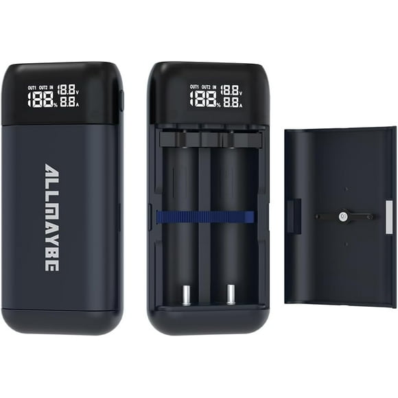 TRAHOO-PC2 Type-C Dual-Role Fast Charger with Output,Portable LCD Universal 18650 Battery Charger for 3.7V/3.6V Li-ion Rechargeable Battery 18650 18700 20700 21700 (Black)(No Battery Included)