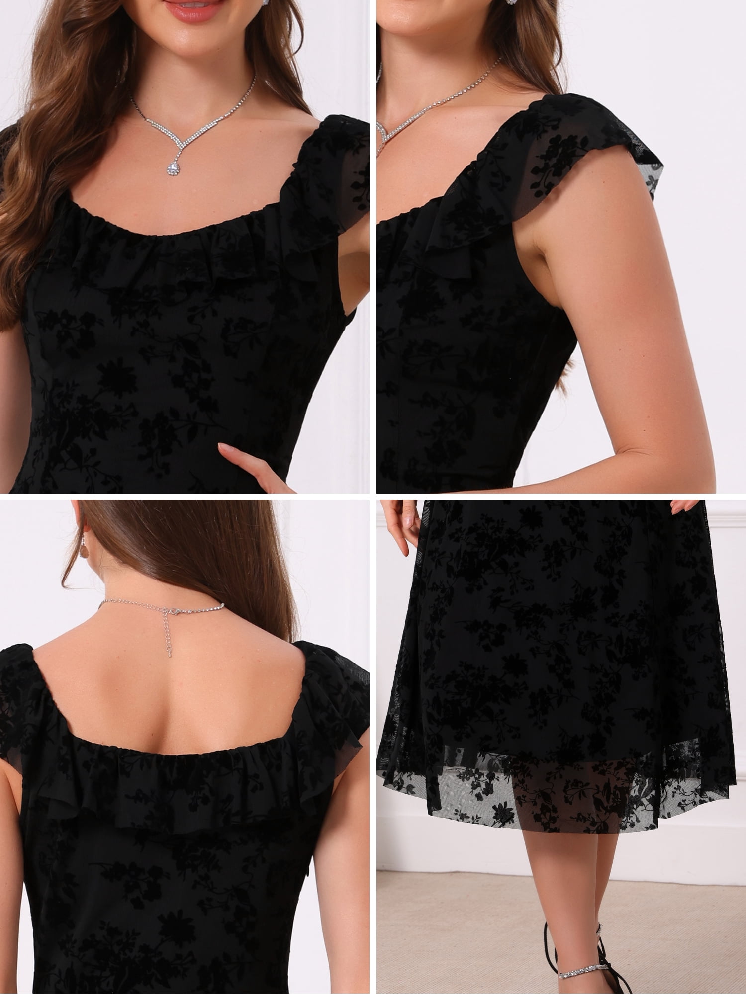 DARING DIVA Women's Gothic Sweetheart Neck Sleeveless Floral Dress XL Black