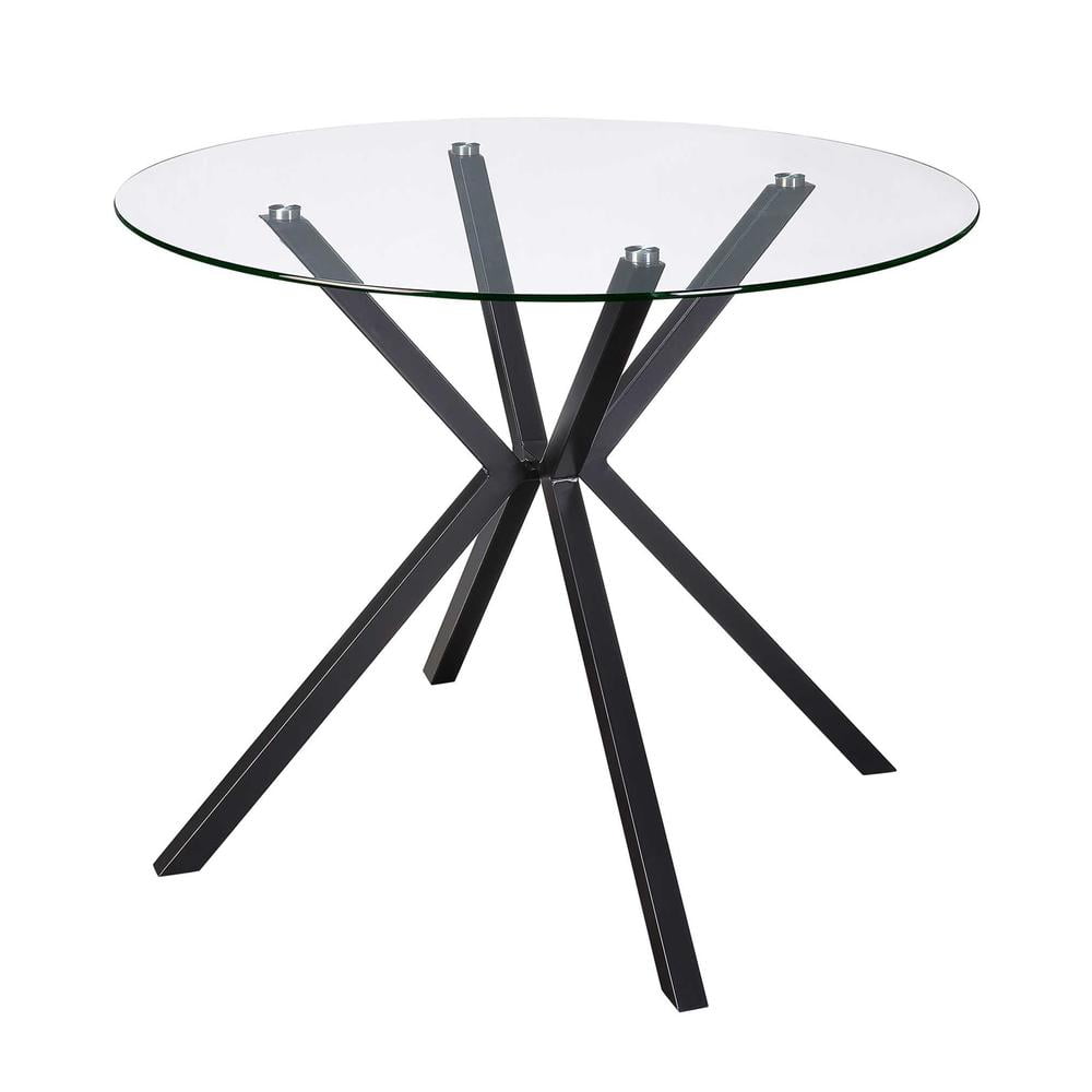 round glass table with black legs