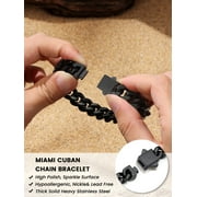 Bestyle Black Metal Plated Miami Cuban Link Chain Bracelets for Men, Hip-Hop Cool Men’s Bracelet Stainless Steel Hand Chain Bracelet (12mm Width, 19cm Length)