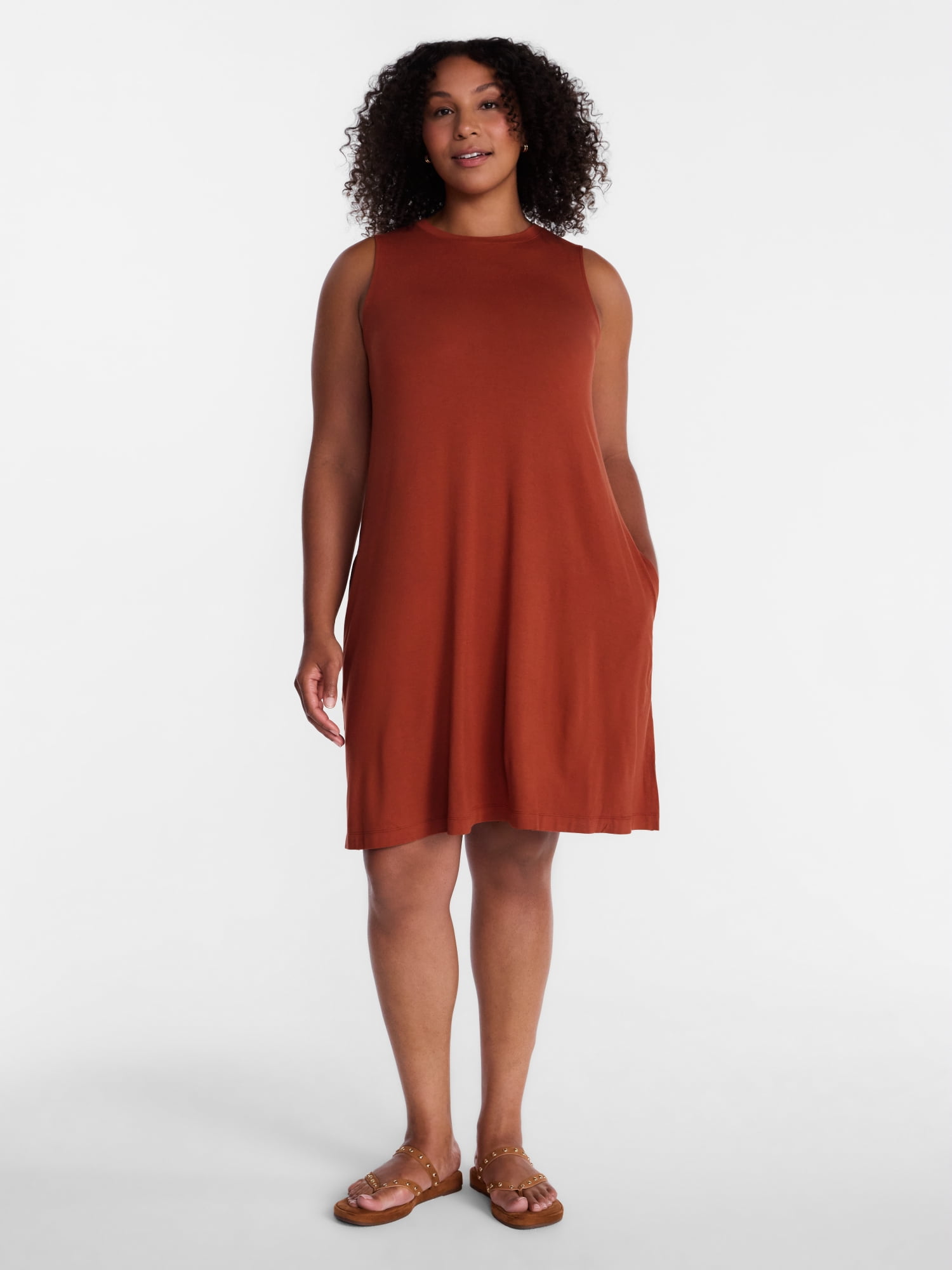 Time and Tru Women’s Sleeveless Knit Swing Dress, Sizes XS-XXXL