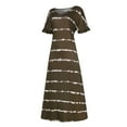 thumbnail image 3 of Sakmal Fashion Dresses for Women Dresses Maxi Striped Brown Casual V-Neck Short Sleeve Girls for Women Trendy, 3 of 7