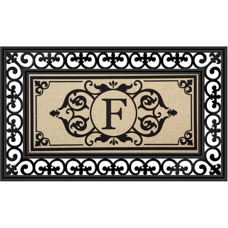 Evergreen Flag Seasonal Sassafras Interchangeable Mat and Tray Cambridge Monogram Burlap , Letter F