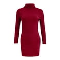 thumbnail image 4 of Tiqkatyck Winter Dresses for Women 2024 Clearance Womens Casual Long Sleeve Jumper Turtleneck Sweaters Dress for Photos Red, 4 of 5