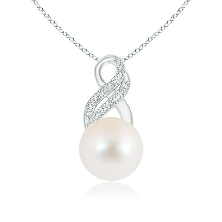 Freshwater Pearl Swirl Drop - Mother's Day Jewelry - Freshwater Cultured Pearl Drop Pendant with Infinity Swirl in 14K White Gold (9mm Freshwater Cultured Pearl) - SP0948FWPRD-WG-AAA-9