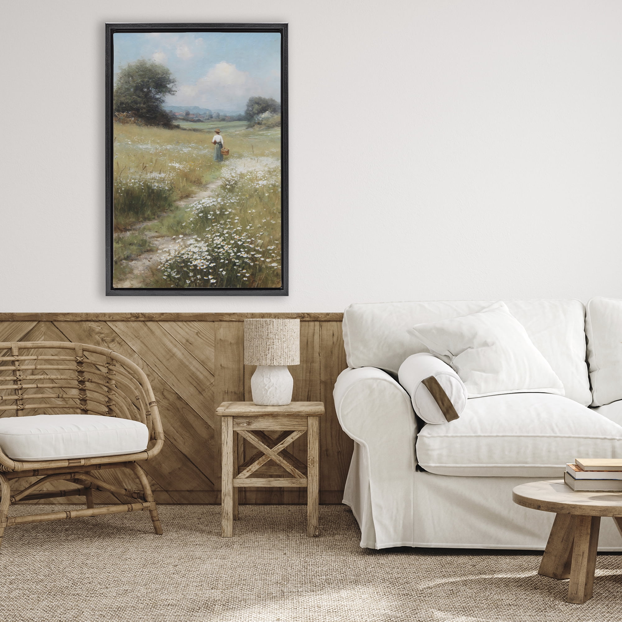 Stupell Industries Flower Gazing in Summer Meadow Black Framed Floater Canvas Wall Art, design by Petal Prints Design