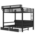 thumbnail image 4 of Queen over Queen Bunk Bed with Storage Shelves and 2 Drawers,Multifunctional Metal Bunk Beds with USB Ports,LED Lights,Safety Guard and Stairs,for Guest Room,Bedroom, Dorms,Noise Free,Black, 4 of 7