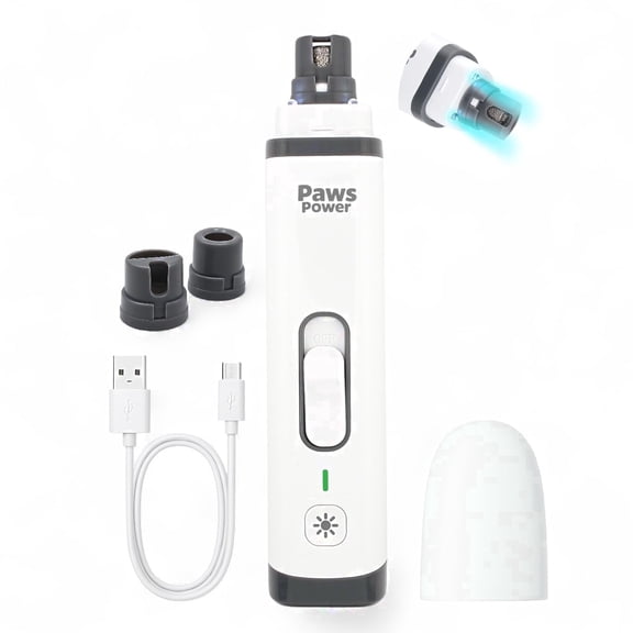 Paws Power Dog Nail Grinder, 2 LED, Quiet Rechargeable Pet Nail Trimmer for Dogs & Cats