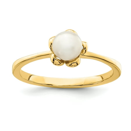 14K Yellow Gold Madi K 4-5mm White Button Freshwater Cultured Pearl Flower Ring Size 4