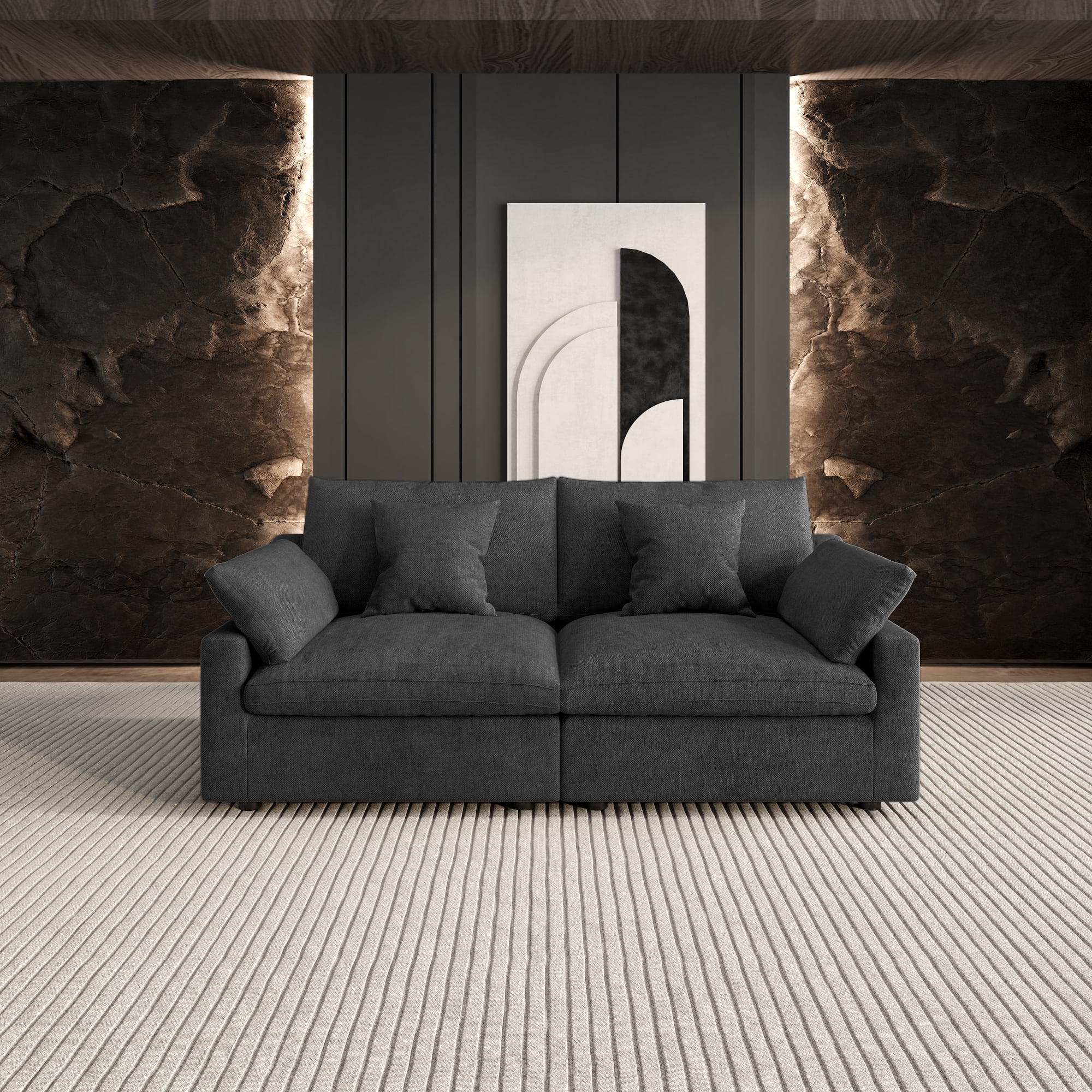 83" Cloud Couch Sectional for Living Room, Down Filled Love Seat Sofas,Convertible Couch, Black